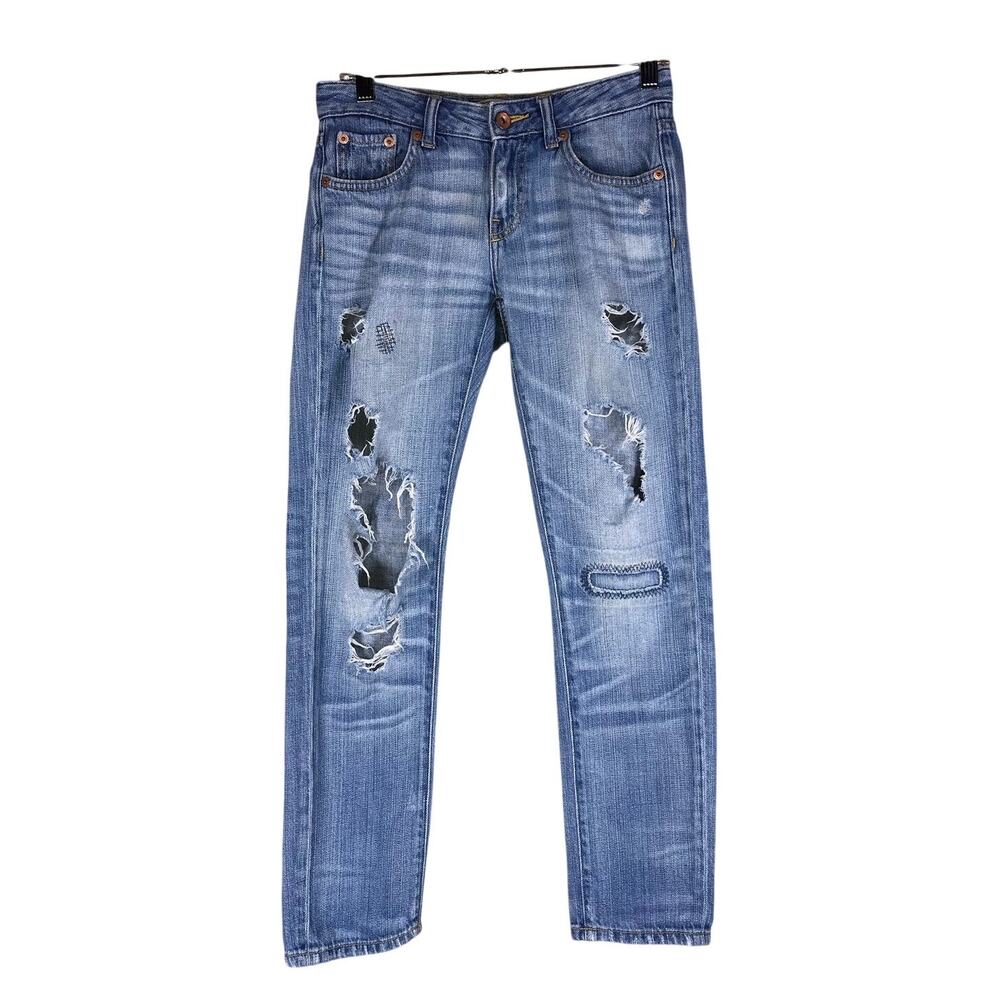 Zara Z1975 Jeans Women’s 00 Blue Distressed Slim Straight Ripped Streetwear
